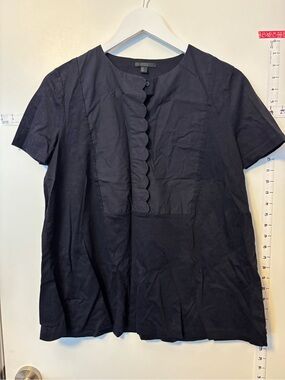 COS Cottage Navy Short-Sleeve Top with Scalloped Placket